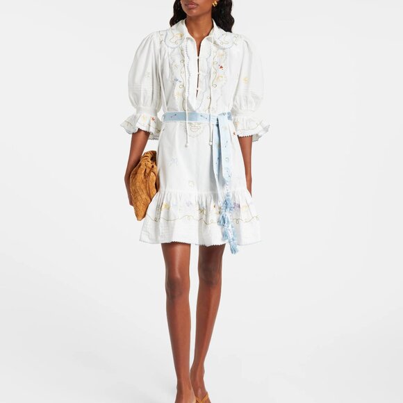 Giulia Embroidered Mini Dress in Cream - Picture 1 of 8